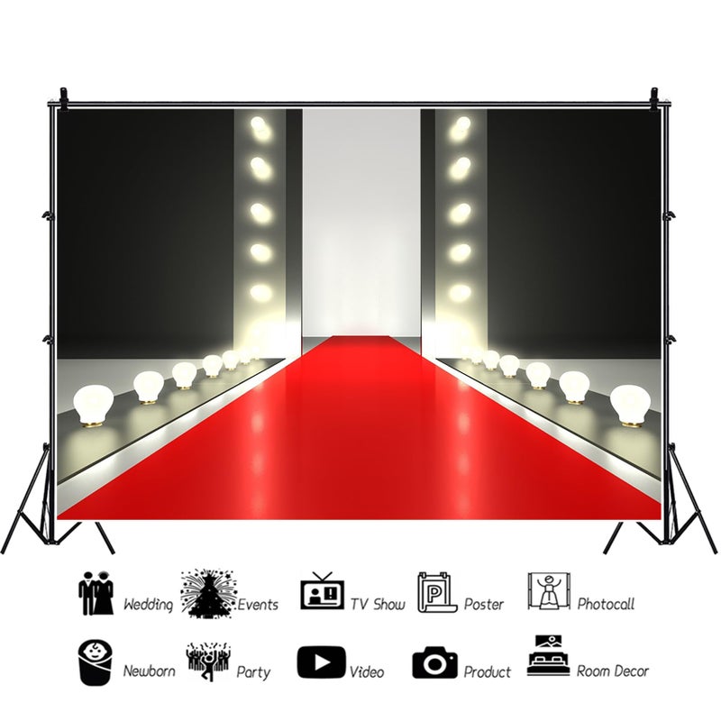 Baocicco Red Carpet Shining Spotlight Backdrop 7x5ft Photography Background Fashion Show Catwalk Show T Stage Illuminated Event Activity Business Party Entrance Modern Ceremony - Image 5